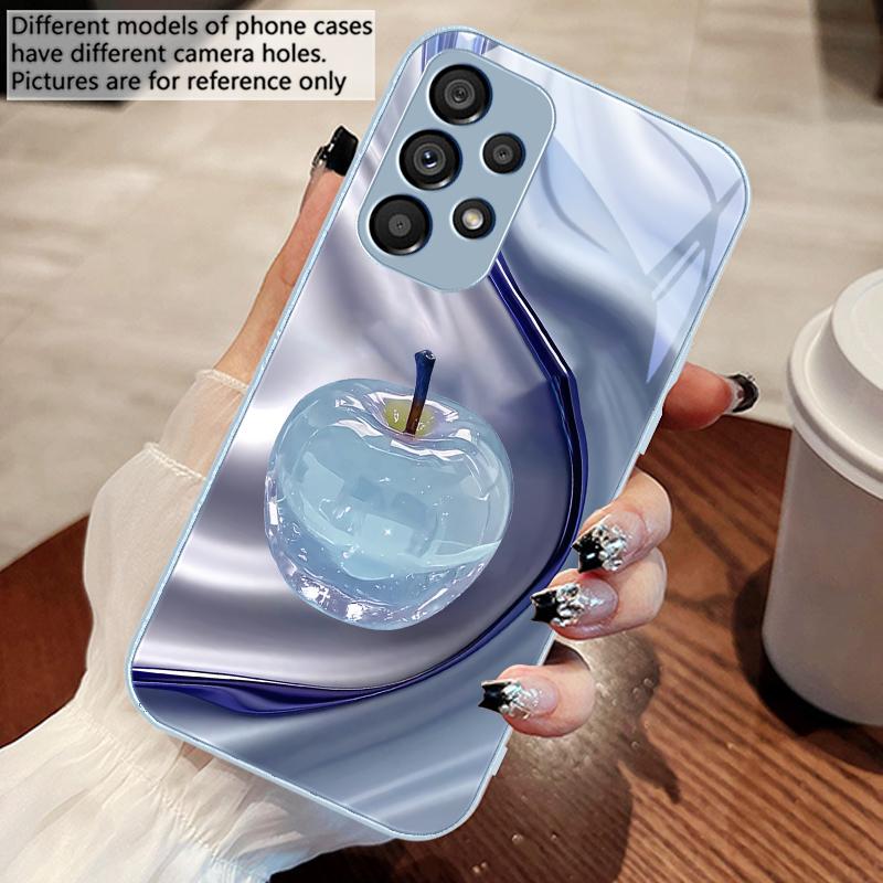 Transparent colored apple For Samsung Galaxy S10 4G S20 11E 30 S21 22 S24 Fe Pro S23 S25 Ultra 5G S9 Tempered Glass Phone Case