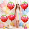 4D Fat Version of Strawberry, Matte Red, 6 Pieces, Strawberry Aluminum Foil Balloons, Suitable for Birthday Party Decoration, Strawberry Themed 
