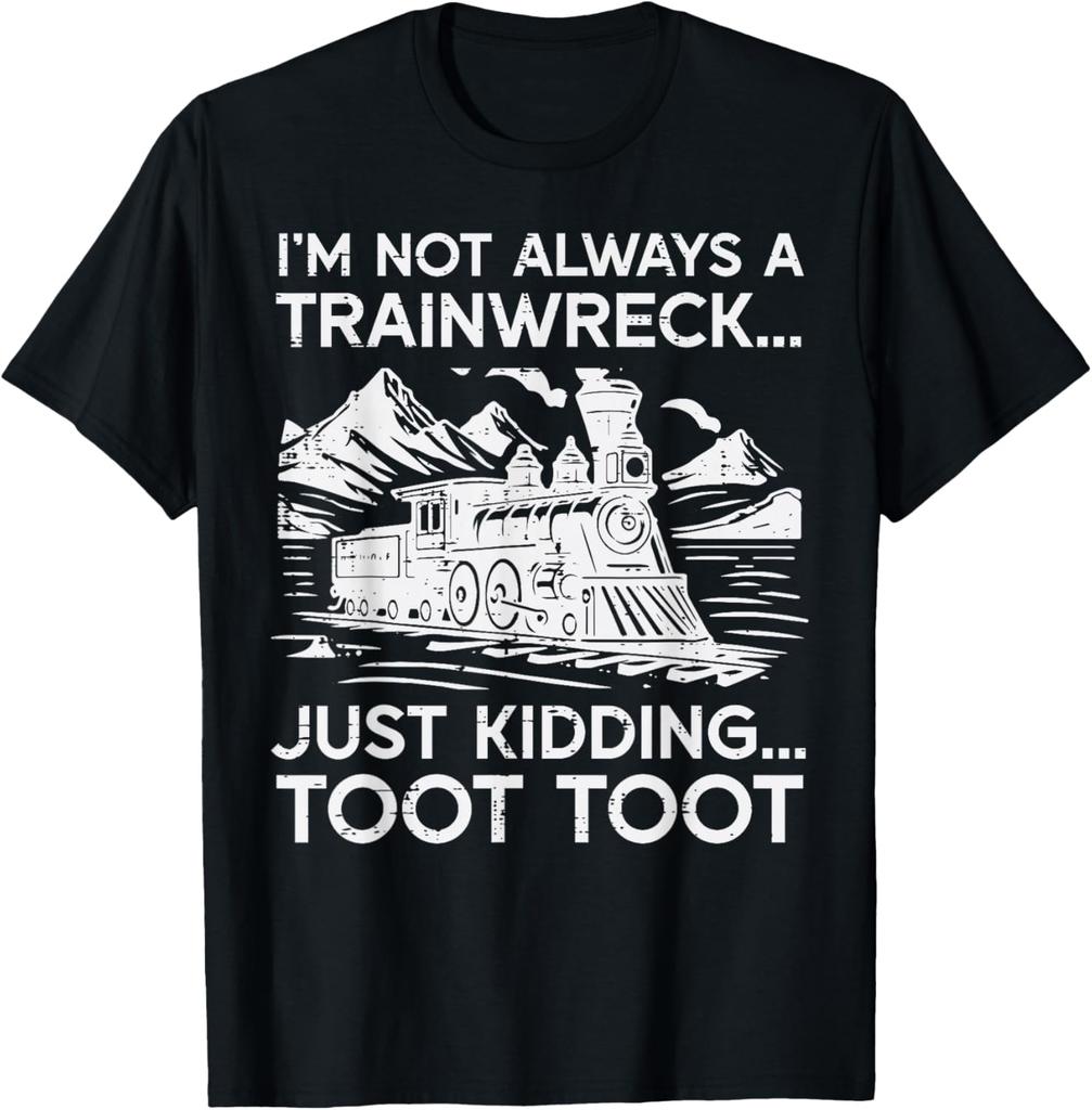 Trainwreck Funny Saying Locomotive Graphic Tee Casual Short Sleeve Cotton TShirt for Men Women