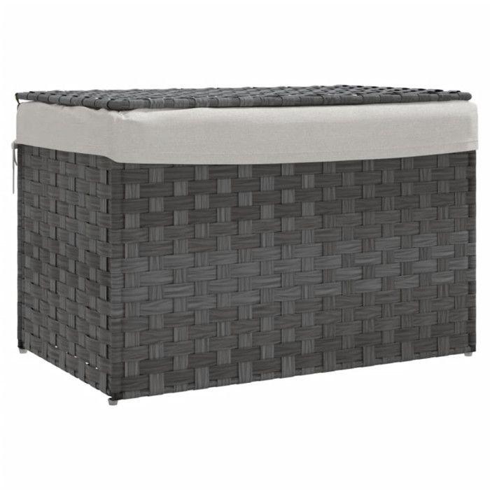 VidaXL Laundry Basket with Lid Grey 55.5x35x34 Cm Woven Resin 372051