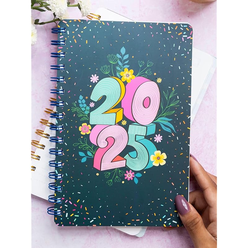 Doodle Undated Yearly Planner | A5 Wiro Hard Cover | 216 Ruled Pages | 80 GSM | 100+ Stickers, Monthly & Daily Planner,