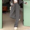 Petite Fleece-Lined Black & White Striped High-Waist Wide-Leg Pants for Women - Autumn/Winter