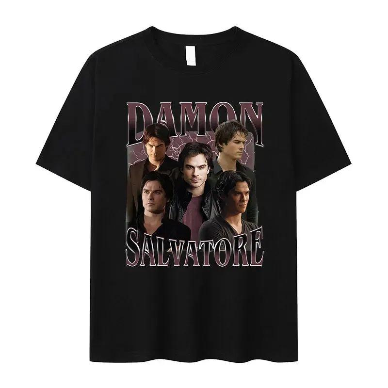 Vintage Y2k T Shirts Damon Salvatore IanSomerhalder TV Drama Pattern Tshirt Fashion Oversized T Shirt Print Street Wear Unisex