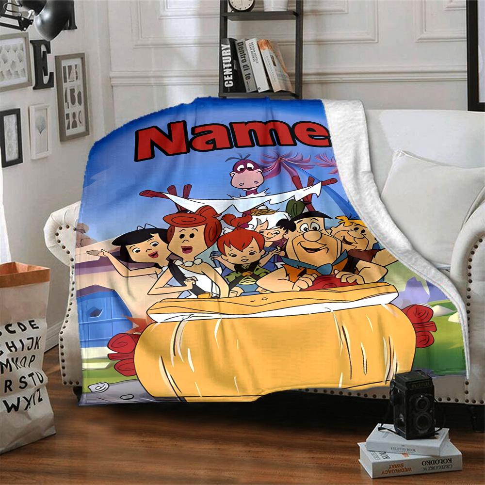 Customizable Flintstone Throw Blanket – Personalized Name, All-Season Cozy Snug Blanket, Machine Washable, Personalized Blanket