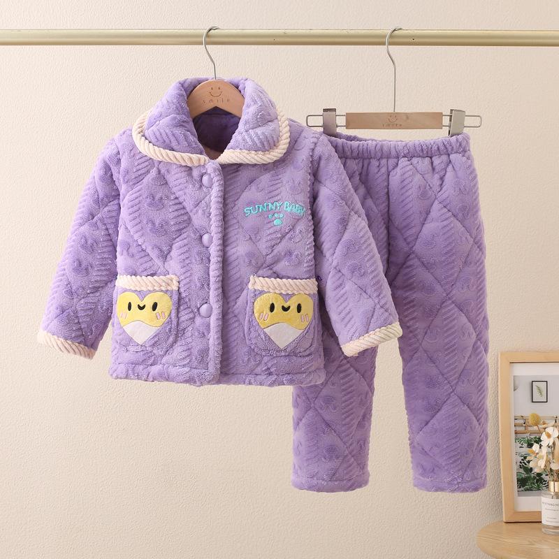 New Pajamas Crystal Flannel Padded Set Autumn And Winter Men'S And Children'S Loungewear Thickened Pajamas To Keep Warm