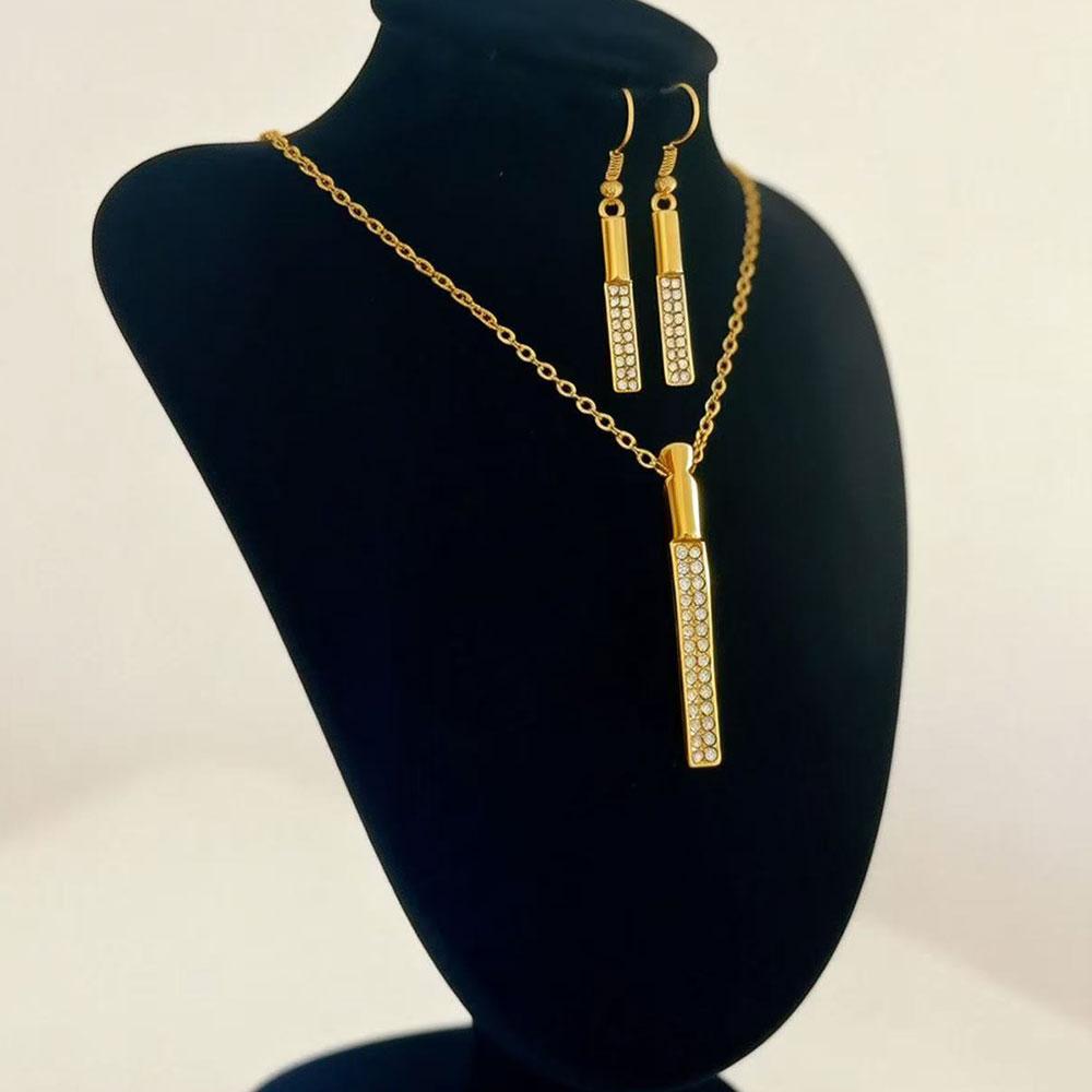 

Elegant Gold Stick for Women Pendant Necklace Drop Earring Geometry Wedding Jewelry Sets