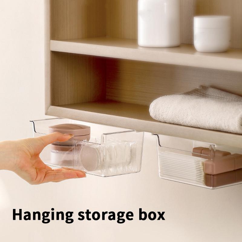 Drawer Style Storage Box Under The Mirror Cabinet Transparent Bathroom Cotton Stick Bathroom Office Pull-Out Storage Shelf