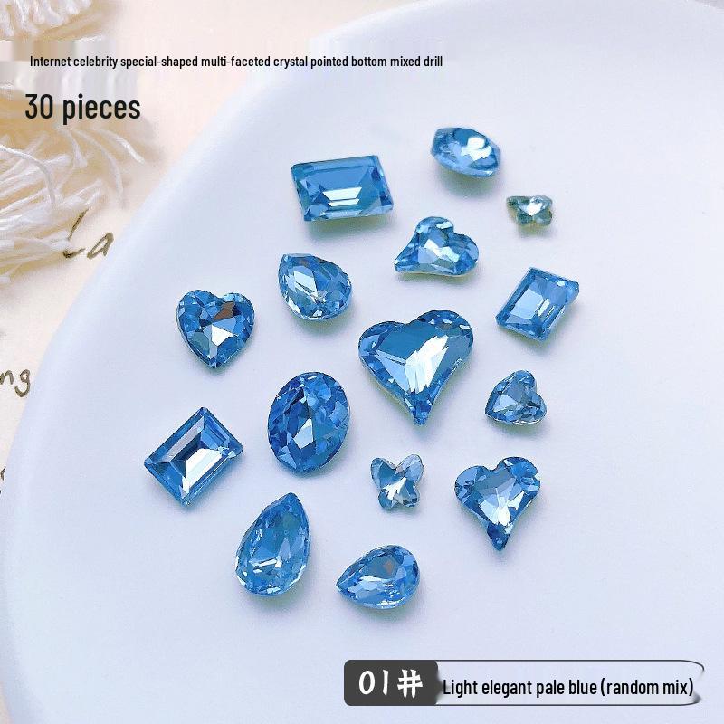 30-Piece Nail Art Crystal Rhinestones Set: Shiny Butterfly, Square, Asymmetrical Peach Heart Shapes