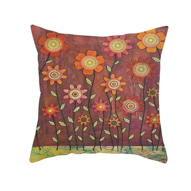 Home Decor Colorful Tree & Flower Pattern Pillow Covers Pattern Cushion Cover Suitable For Sofa Bedroom Car Pillow Cover