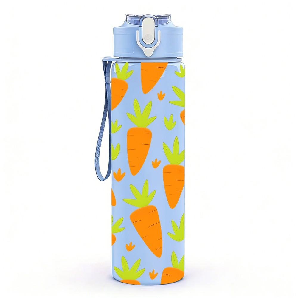 1PC Orange Carrot Seamless Pattern 750ml Color Plastic Sports Water Bottle Leakproof Flip Straw Lid Suitable for Sports Office Home Use