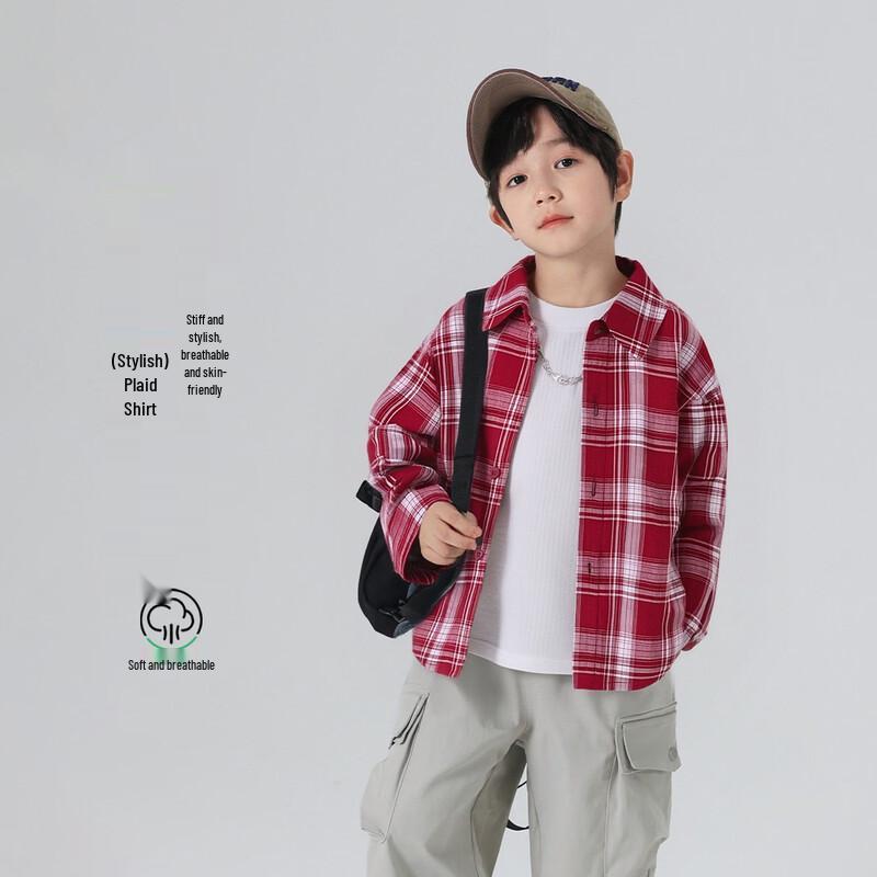 Boys  Red Plaid Long Sleeve Shirt 150
