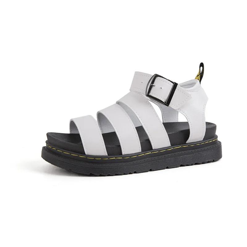 Fashion 2025 Large Summer New Thick Sole One Line Casual Roman Sandals Women's Cross Border Round Head Buckle Shoes