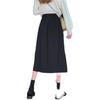 Women's Black High-Waist Midi Skirt with Side Slit, Plus Size, A-Line Design for Autumn/Summer 2024