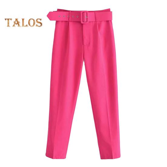 Dámské oblekové kalhoty s vysokým pasem, rovný střih nohavic, dlouhé kalhoty s kapsami, jednobarevné, ležérní pracovní kalhoty