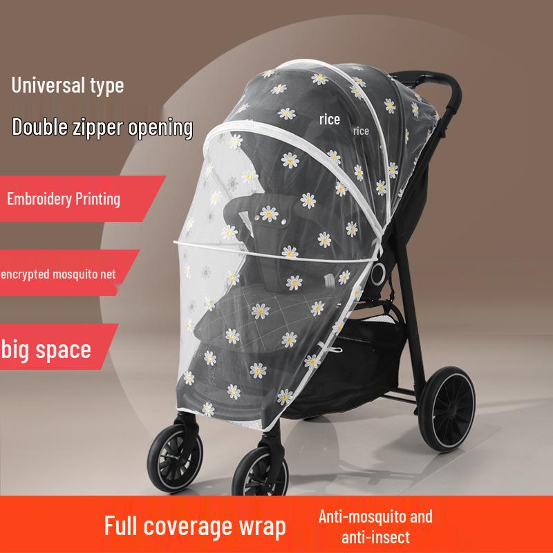 Universal Full-Cover Baby Stroller Mosquito Net - Enlarged, Dense, Anti-UV Protection for High View Strollers