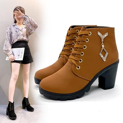 2025Femme Bottines à Talons Hauts Automne Hiver Bottines Femme Mode Nouveau Chaussures Dame Marron Noir Botte Courte Féminine Botas De Mujer