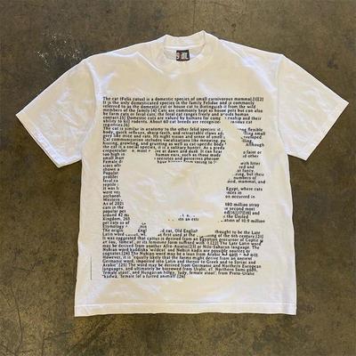 European Street Tide Brand Cat Letter Printing T-Shirt Männer und Frauen Sommer Paar Outfit All-Match Retro Nischentop