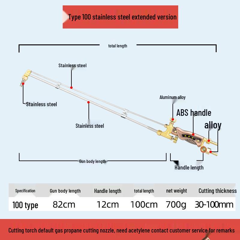 All-Copper Stainless Steel Extended & Thickened Oxygen Acetylene Cutting/Welding Torch Injector, Model G01-30/100/300.