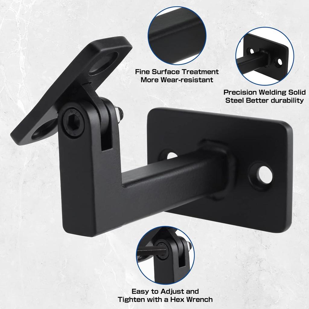 Swivel Handrail Brackets Heavy Duty Adjustable Square Hand Rail Brackets for Staircase Stair, Pack of 4