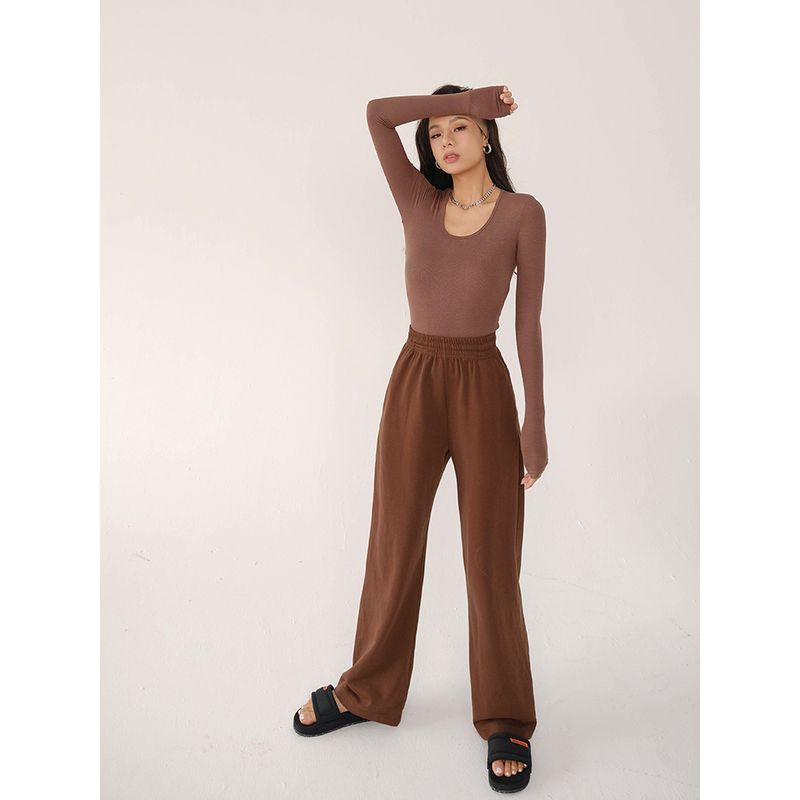 U-Collar Double-Layer High Elastic Threaded Long Sleeve Slim-Fit Jumpsuit