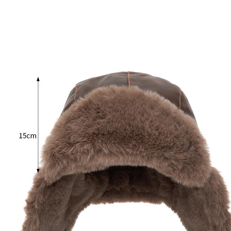 PU Pilot Bomber Hat Men Autumn Winter Warm Plush Thick Cycling Windproof Ear Protection Cap