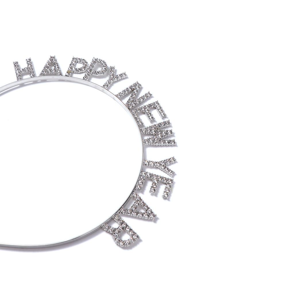 New Year Headdress HAPPY NEW YEAR Headband Female Jewelry Rhinestone Crown Korean Style Hair Hoop
