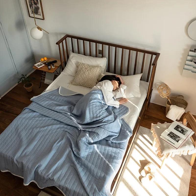 Stripes 100% Cotton Summer Blanket for Bed Soft Skin Friendly Queen Quilt for Summer Air Conditioner Thin Comforter Breathable