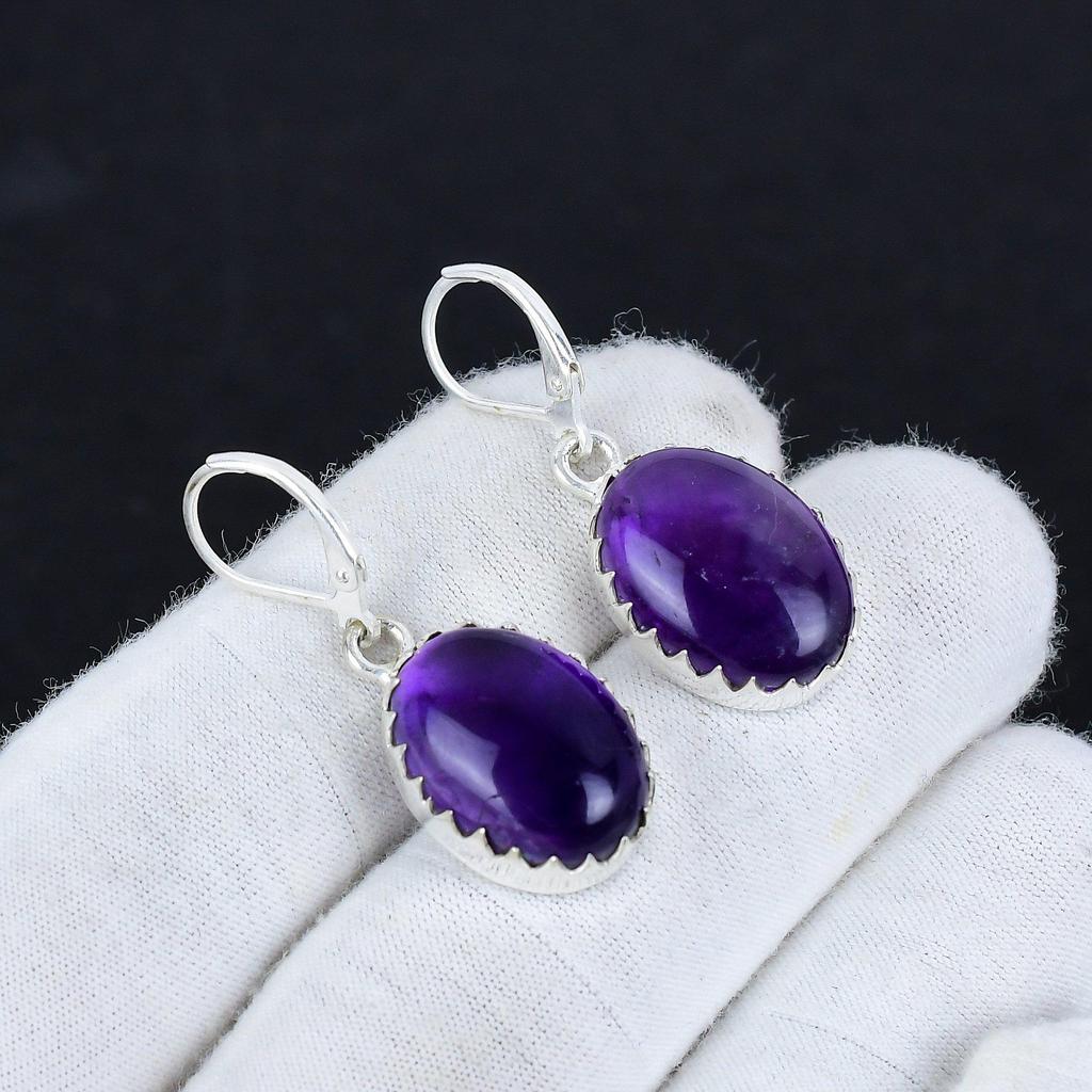 Natural Amethyst Gemstone 925 Sterling Silver Earring, Boho Silver Jewelry Dangle Earrings, Gifts For Thanksgiving Gifts For Her