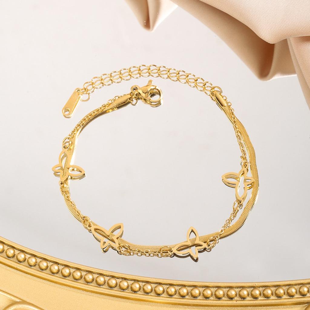 Double Layer Butterfly Bracelet - Stainless Steel Jewelry for Women, Hypoallergenic Gift & Party Bangles Chain Accessories