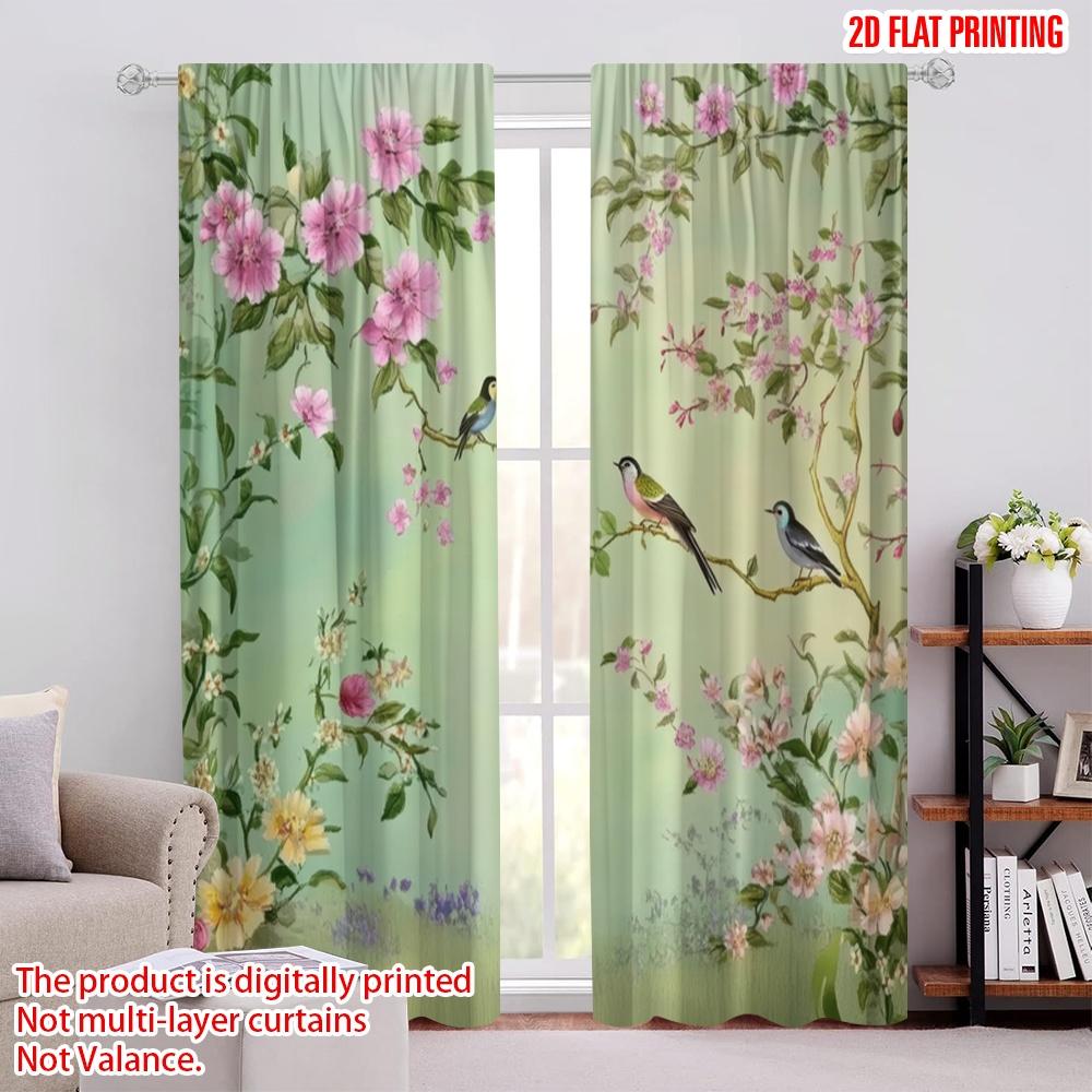 

2 шт., 2D печать на ткани, Принт Шторы Пастельные Птицы Сад Полиэстер Легкая Установка (без удилища) Идеальный декор для гостиной 132.00×240.00 cm 2pcs