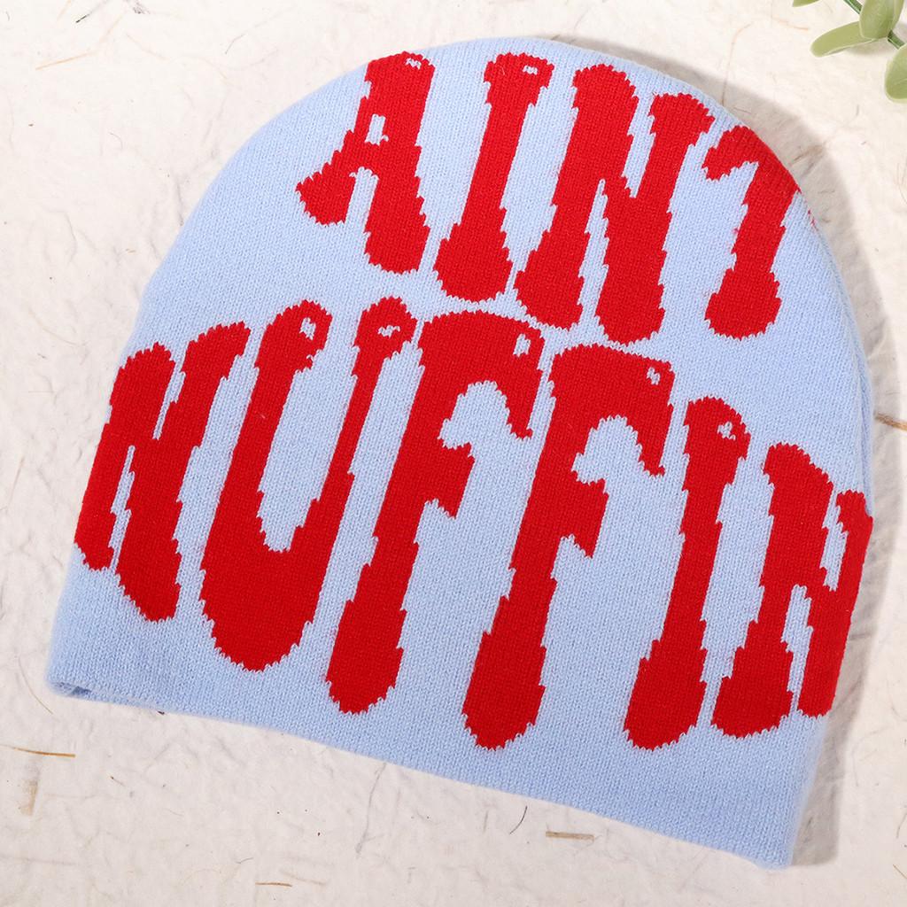 Double Fashion Sided Knitted Hat With Letter Embroidery Design For Season Cold