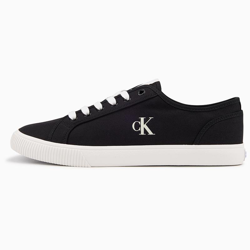 Calvin Klein Round Toe Lace-Up Logo Low Top Canvas Sneakers Men Sneakers Black White YM01209-0GM