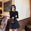 2025 Autumn/Winter Plus Velvet Shiny Waist-Cinched Mesh Dress for Women