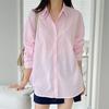Women Shirt Lapel Long Sleeve Single Breasted Shirt Tops Striped Print Loose Fit Thin Work Shirt Streetwear