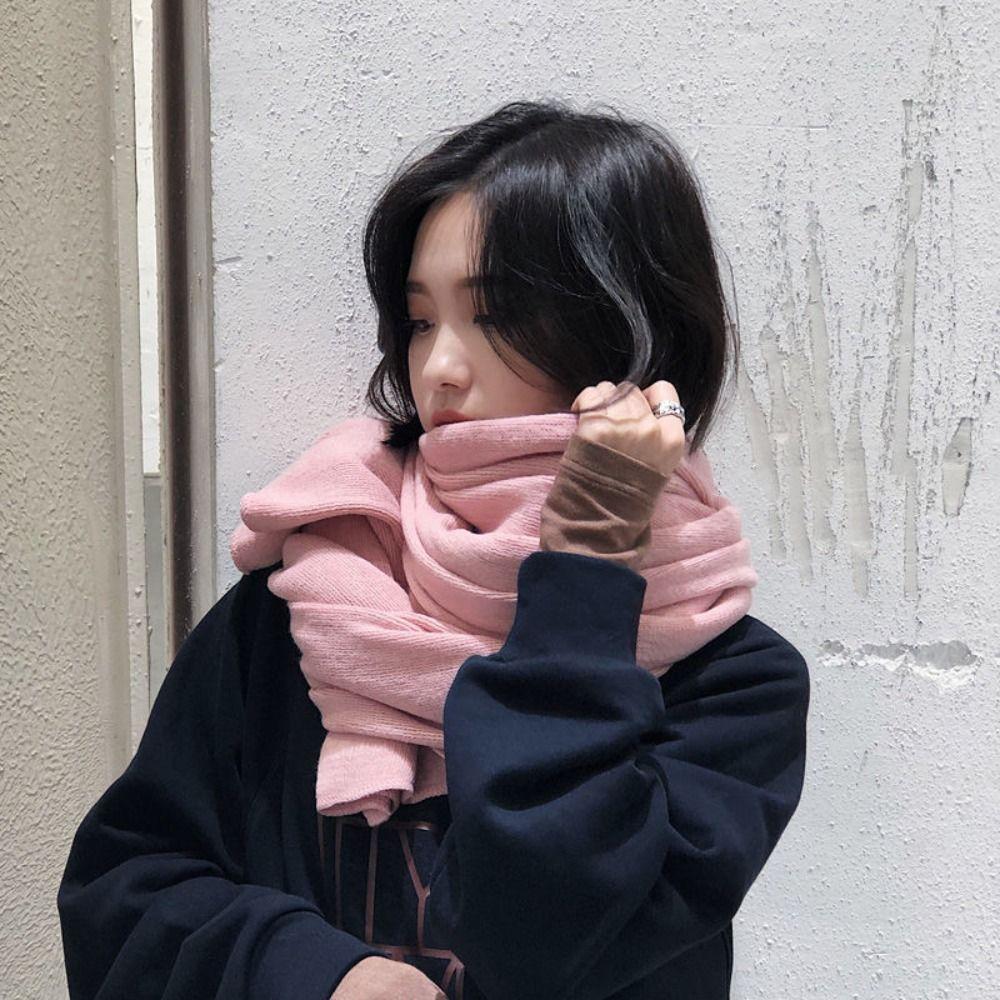 Solid Color Winter Knitted  Scarf Thick Warm Women Wrap Shawls Casual Long Scarves