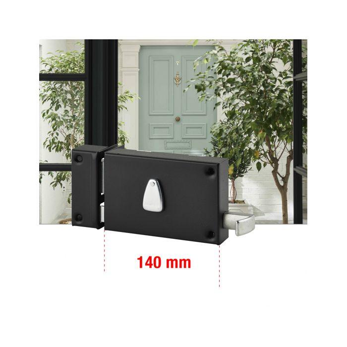 THIRARD - Serrure horizontale en applique 6 gorges à tirage pour entrée, gauche, axe 64mm, carré 7mm, 140x88mm, noir, 2 clés