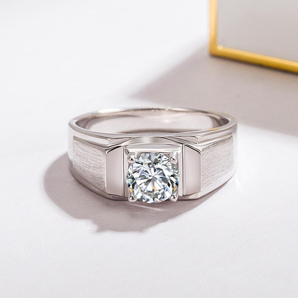 Ring für Männer und Frauen eingelegt mit 5A Zirkon Einzelring galvanisiert dickes Rhodiumgold Partnerring Schmuck