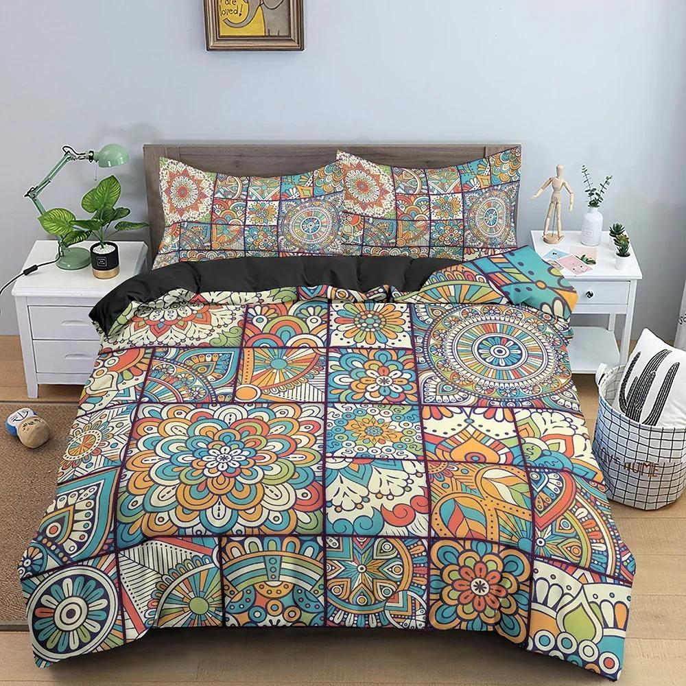 2/3Pcs Ethnic Mandala Bohemian Comfortable Duvet Quilt Cover Pillowcase Bedding Set Children Bedroom Decoration Home Textile