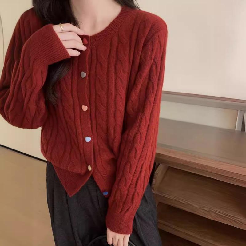 Autumn and winter sweet color love button knitted cardigan fashion twist versatile soft waxy sweater jacket women