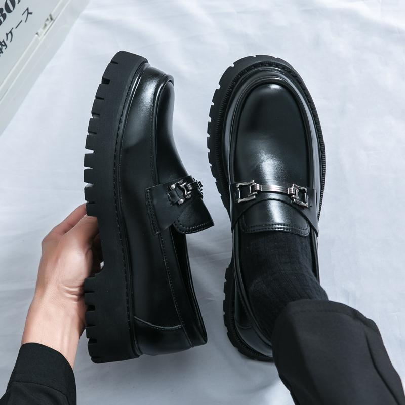 Fashion Luxury Men Thick Bottom Loafers Slip On Leather Shoes Black Casual Business Dress Shoes Mens Wedding Party Office Fashion Shoes