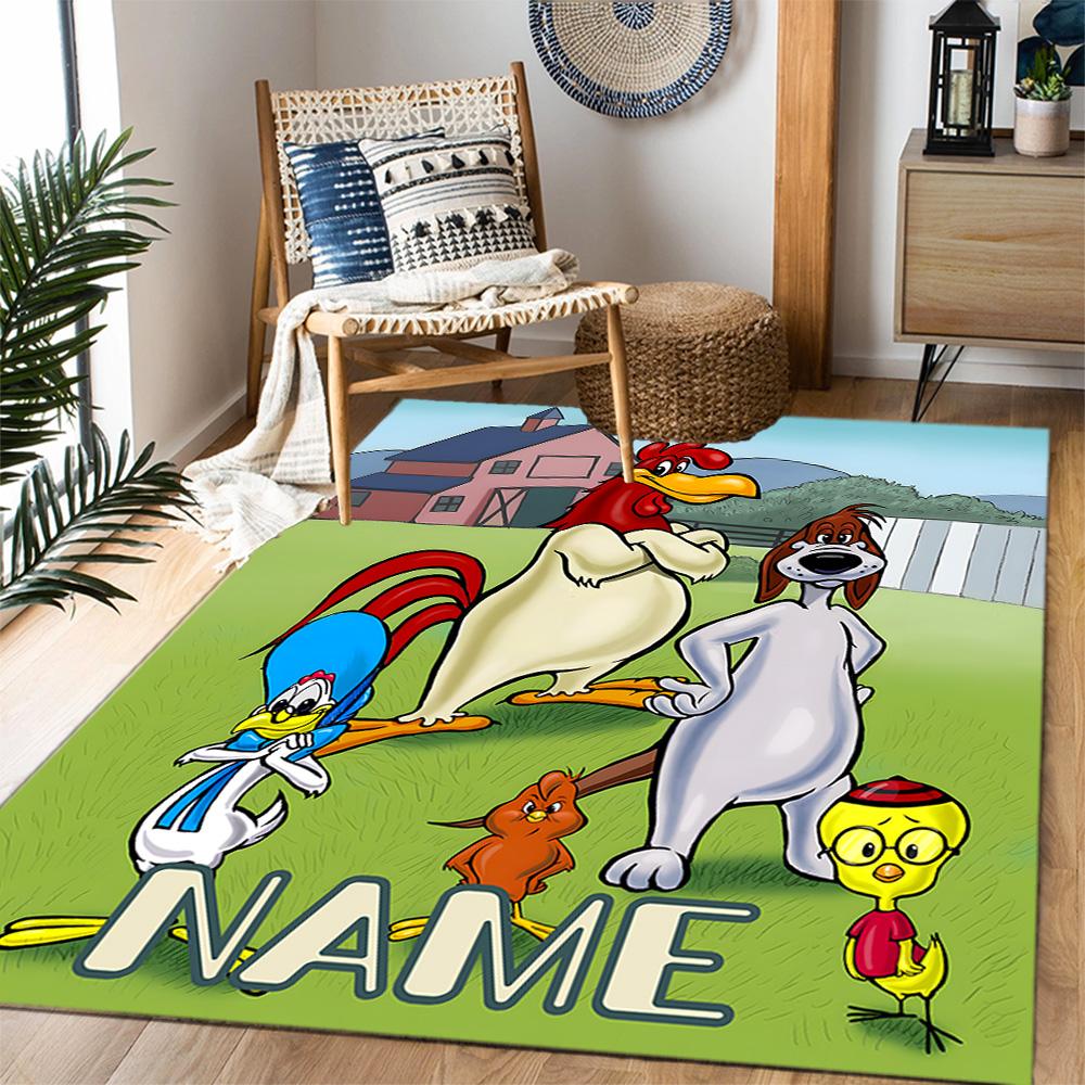 Looney Farm Animal Friends Customize Your Name Floor Rug Office Rug Suitable for Balcony Entryway Dormitory Foyer Anti-slip Rug Anime Office Decor