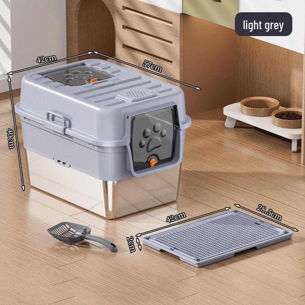 Odor-Proof Stainless Steel Enclosed Cat Litter Box with Anti-Splash Top Entry