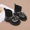Girls Boots 2025 Autumn and Winter New Short Boots Martin Boots Children's Socks Boots Girls Single Boots Velvet Pearl Princess Shoes