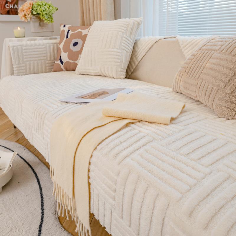 Sofa Cushion Winter Antislip Plush Simple Modern Cushion Cream Style Thickened Backrest Sofa Cover Slipcover Cover