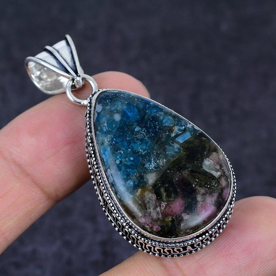 Watermelon Tourmaline Gemstone 925 Sterling Silver Jewelry Pendant 2.17"