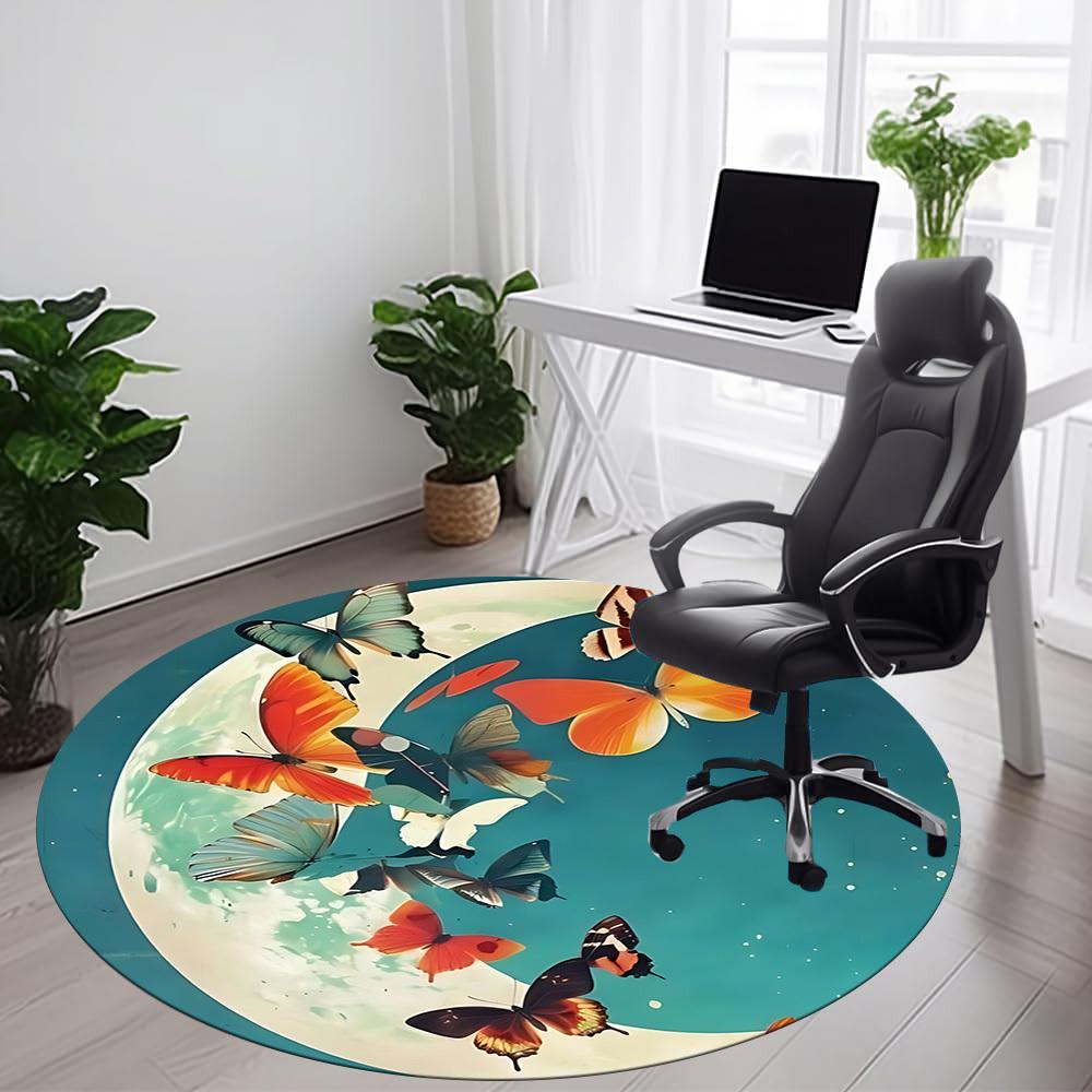 1pc Butterfly Moon Office Round Area Rug, Indoor Mat Suitable ForOffice, Under Office Chairs Bedroom Living Room Home Decor, Room Deco  D075