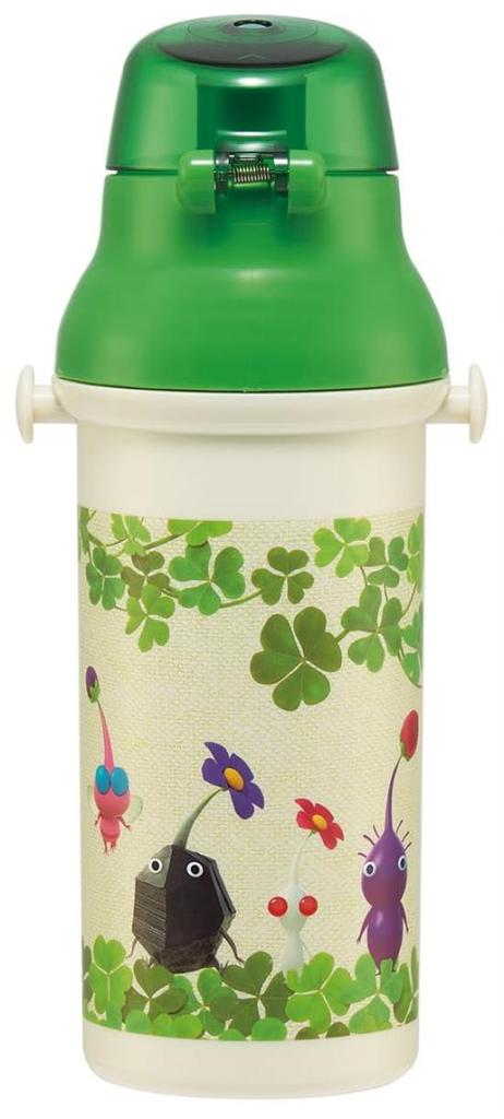 Skater Water Bottle for Kids, 480ml, Direct Drink, Plastic, One-Touch Opening, Dishwasher Safe, Made in Japan, Pikmin Design, for Boys and Girls,