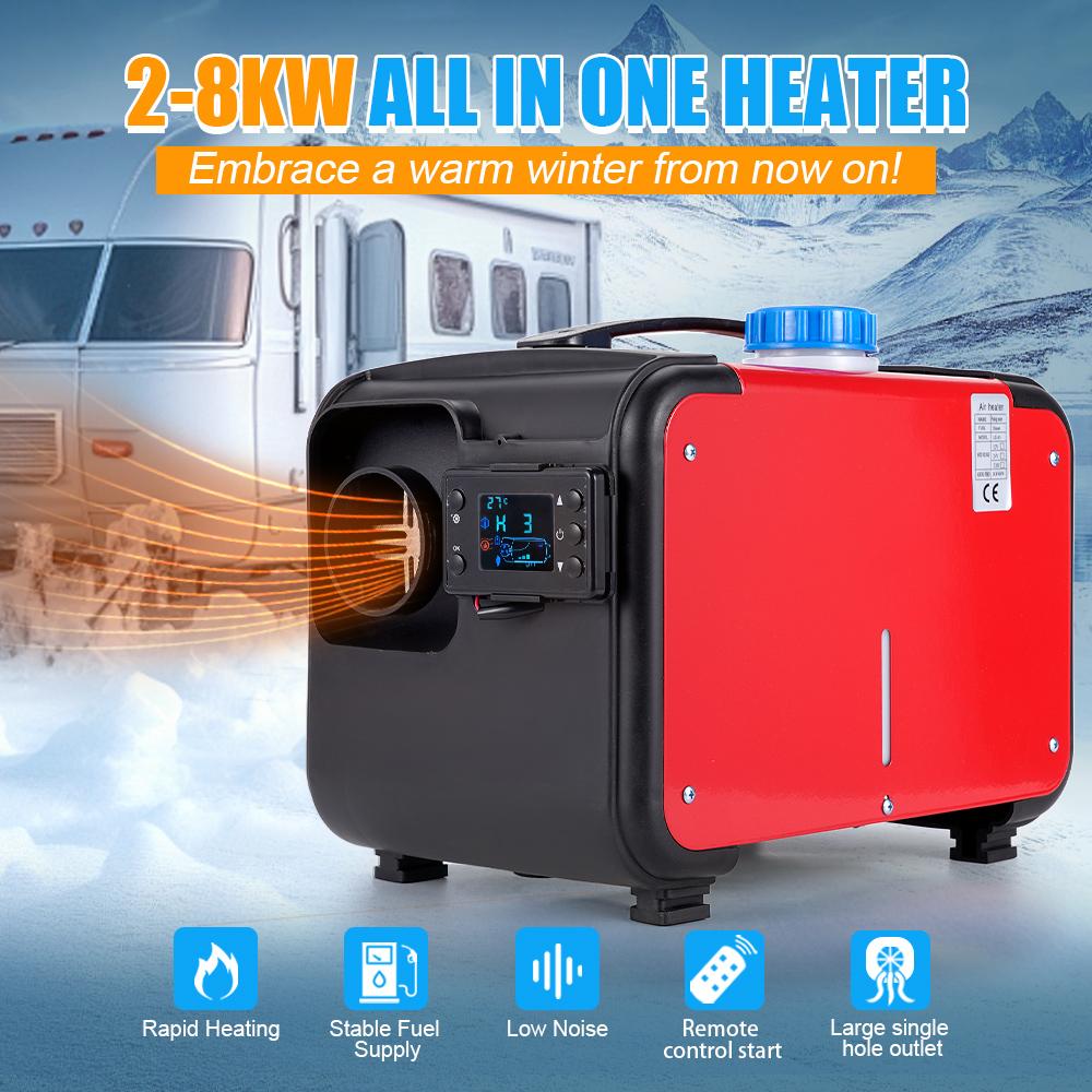 12V&24V Diesel Air Heater All-In-One Car Heater With LCD Switch Silencer Remote or Car Truck Boat RV Parking Diesel Heater 5-8kw