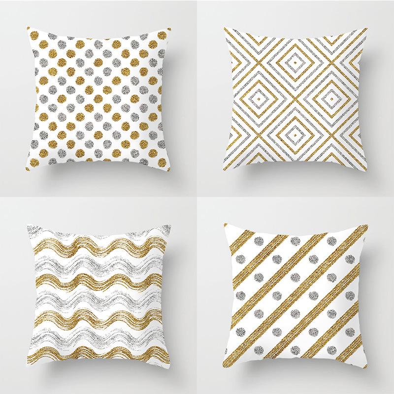 New Simple Geometric Stripes Wavy Golden Peach Leather Velvet Pillowcase Car Sofa Cushion Pillowcase