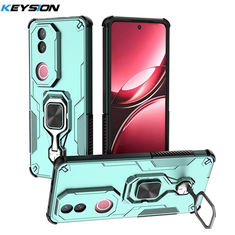

KEYSION Противоударный бронированный чехол для VIVO V50 5G Мягкий силиконовый + PC Вертикальный металлический чехол-подставка для телефона Задняя крышка для VIVO V50 5G for VIVO V50 зелёный
